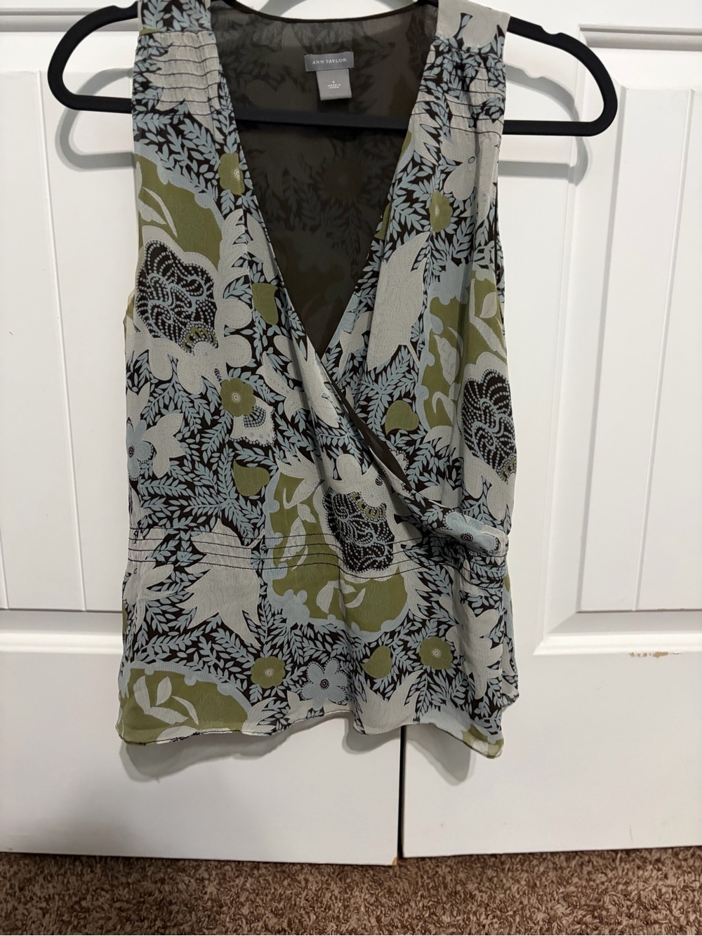 Ann Taylor Olive & Light Blue Floral Wrap Camisole